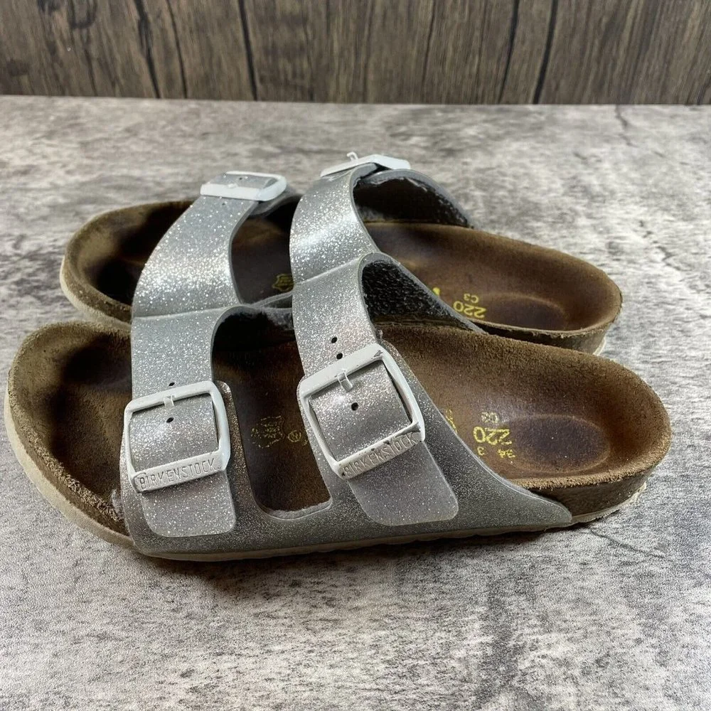 Birkenstock Womens Arizona Silver Glitter Leather EU Size 34  / US Size 3 - Picture 3 of 7
